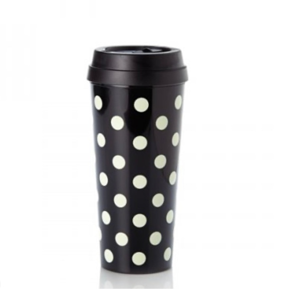 NEW Kate Spade Black polka dot travel mug - Picture 1 of 2